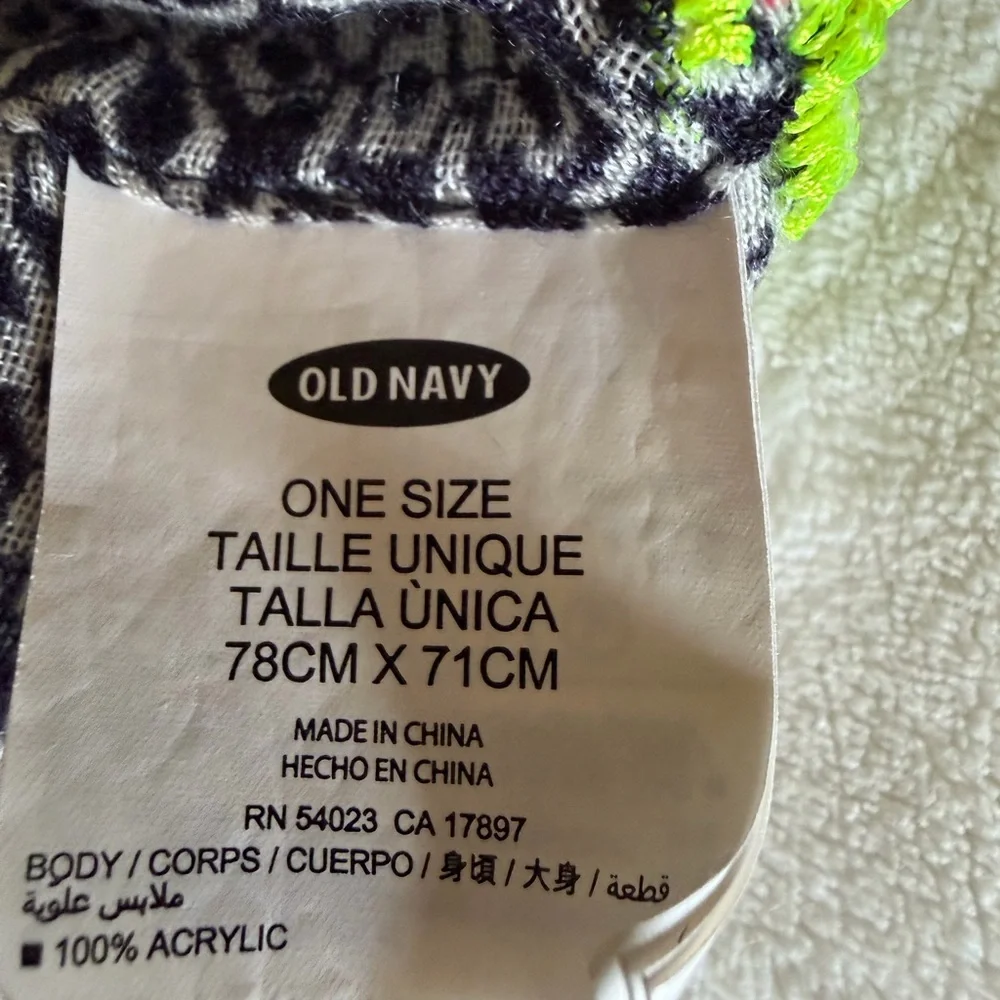 Old Navy Black and White scarf with Neon Trim